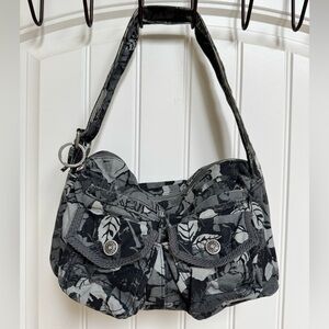Hurley Y2K Grey & Black Camo Cotton Shoulder Bag. 11” by 7” by 2.5”